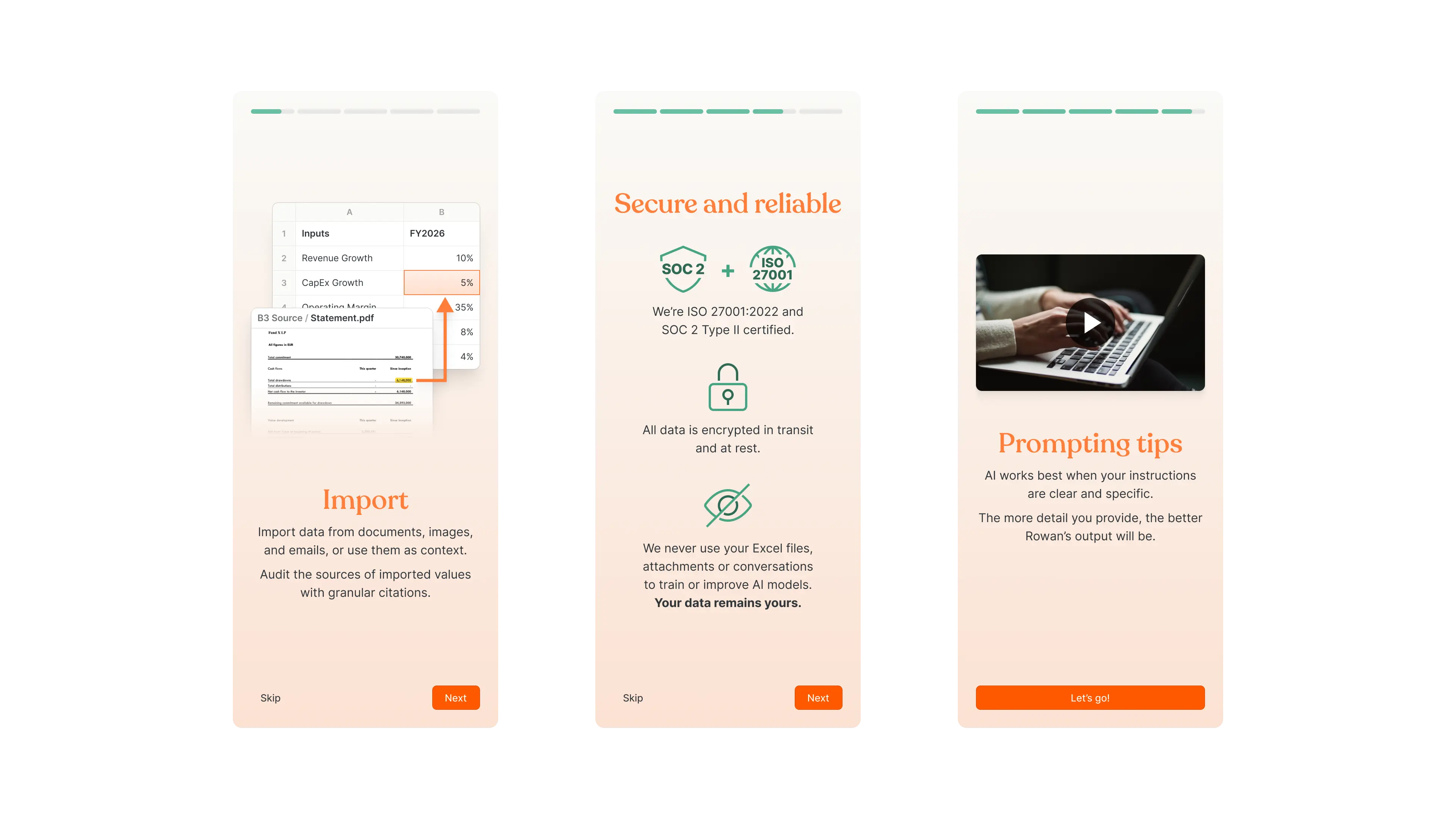 Rowan AI onboarding carousel